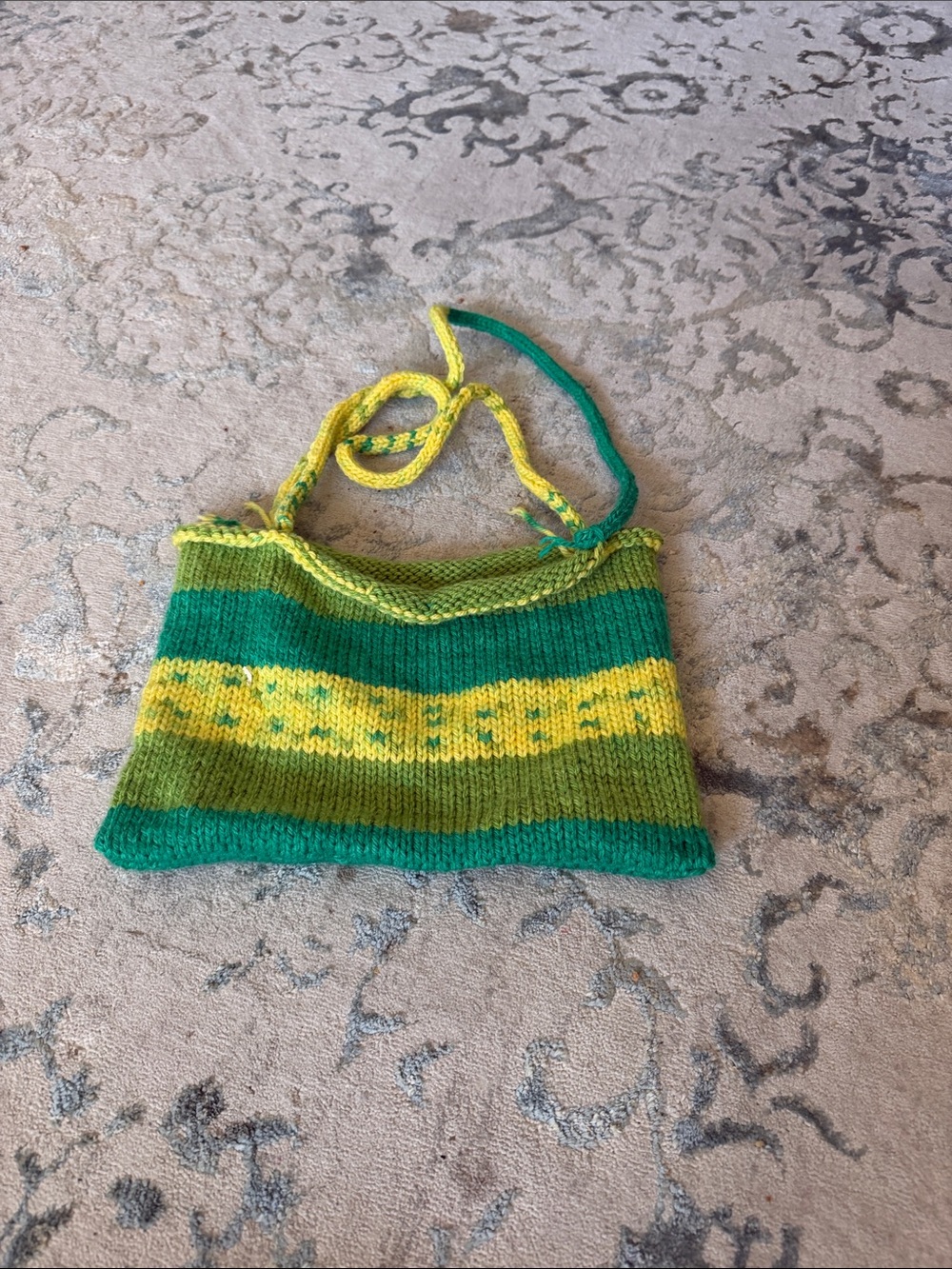 Hand-Knit Green & Yellow Striped Women’s Shoulder Bag